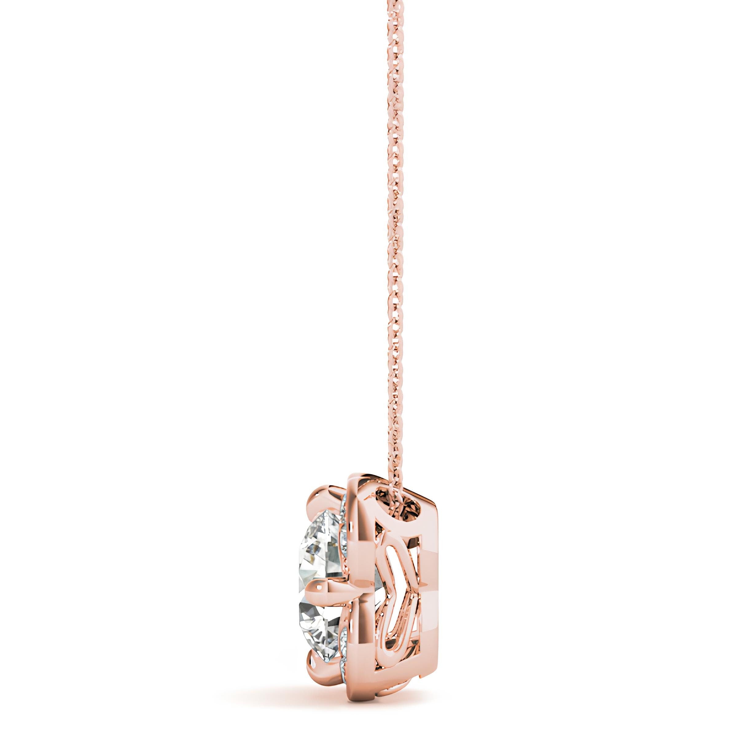 1.00 Carat EF VS/SI Lab Grown Round Diamond Floral Halo Pendant Necklace in 14K Gold IGI Certified Diamond on a Delicate Chain